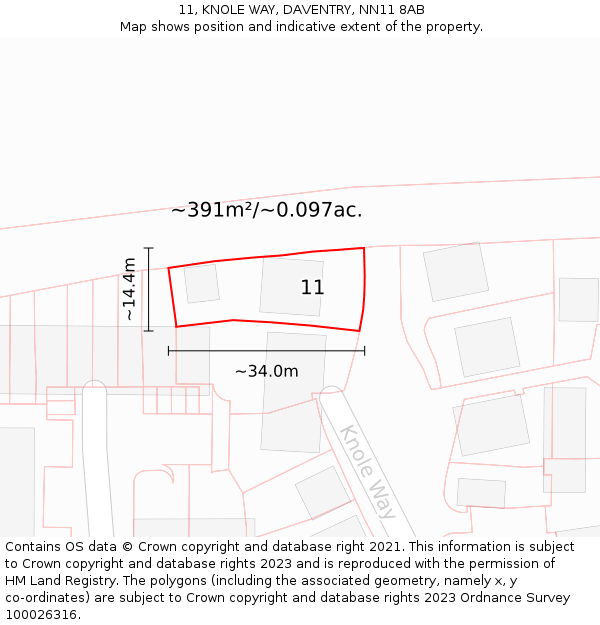 11, KNOLE WAY, DAVENTRY, NN11 8AB: Plot and title map