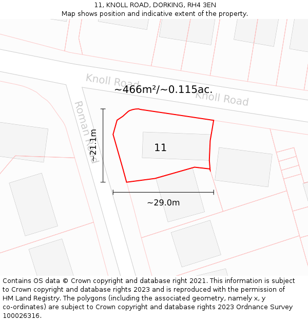11, KNOLL ROAD, DORKING, RH4 3EN: Plot and title map