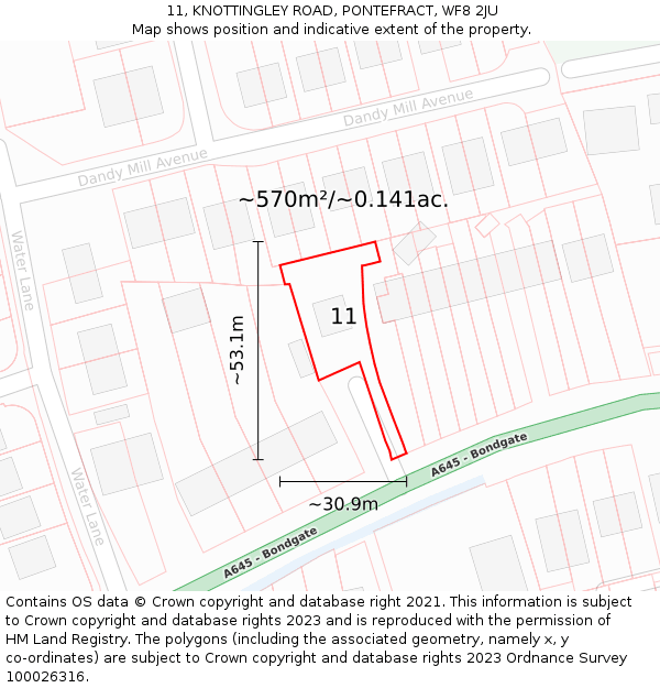 11, KNOTTINGLEY ROAD, PONTEFRACT, WF8 2JU: Plot and title map