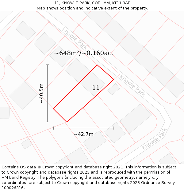 11, KNOWLE PARK, COBHAM, KT11 3AB: Plot and title map