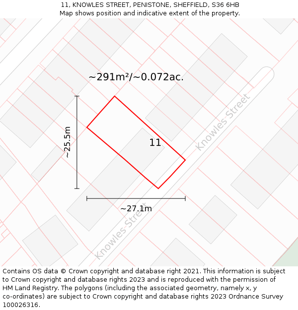 11, KNOWLES STREET, PENISTONE, SHEFFIELD, S36 6HB: Plot and title map