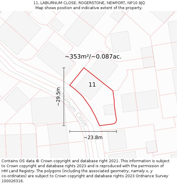 11, LABURNUM CLOSE, ROGERSTONE, NEWPORT, NP10 9JQ: Plot and title map