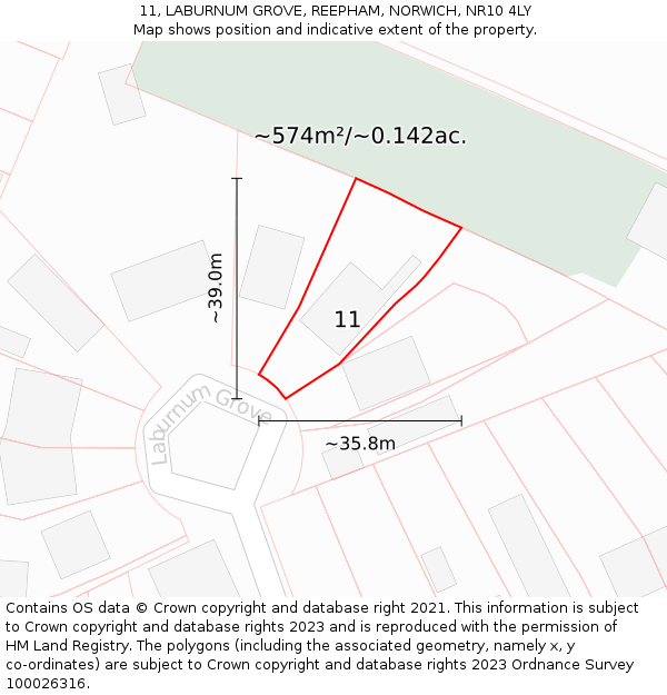 11, LABURNUM GROVE, REEPHAM, NORWICH, NR10 4LY: Plot and title map