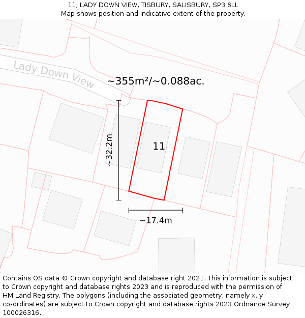 11, LADY DOWN VIEW, TISBURY, SALISBURY, SP3 6LL: Plot and title map