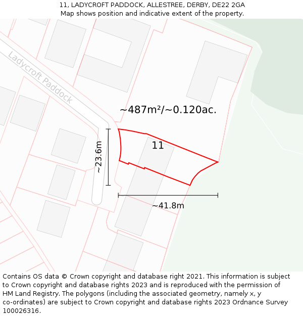 11, LADYCROFT PADDOCK, ALLESTREE, DERBY, DE22 2GA: Plot and title map