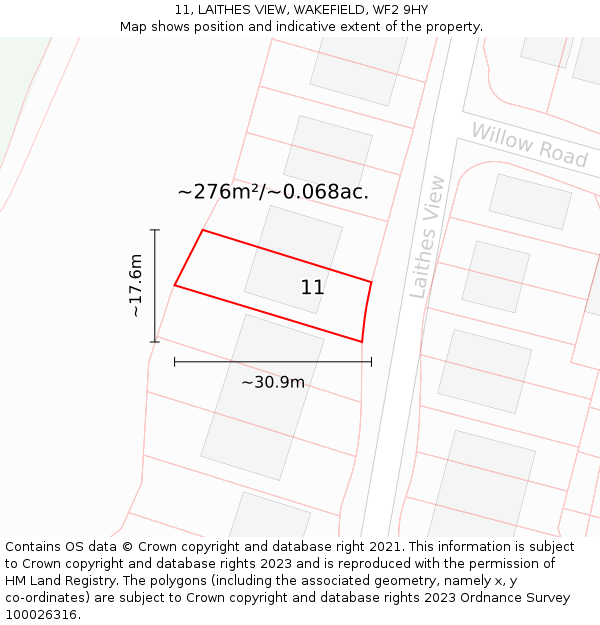 11, LAITHES VIEW, WAKEFIELD, WF2 9HY: Plot and title map