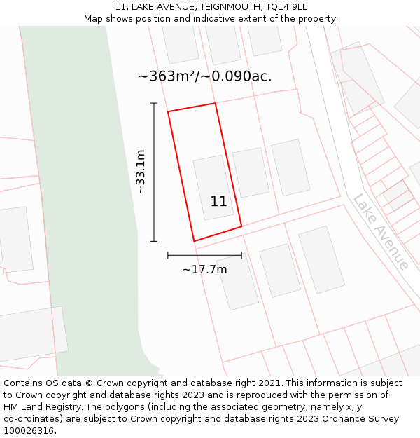11, LAKE AVENUE, TEIGNMOUTH, TQ14 9LL: Plot and title map