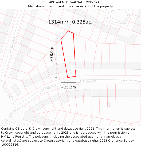 11, LAKE AVENUE, WALSALL, WS5 3PA: Plot and title map
