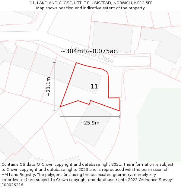 11, LAKELAND CLOSE, LITTLE PLUMSTEAD, NORWICH, NR13 5FF: Plot and title map