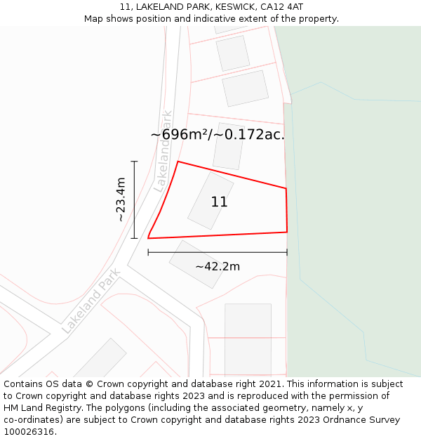 11, LAKELAND PARK, KESWICK, CA12 4AT: Plot and title map