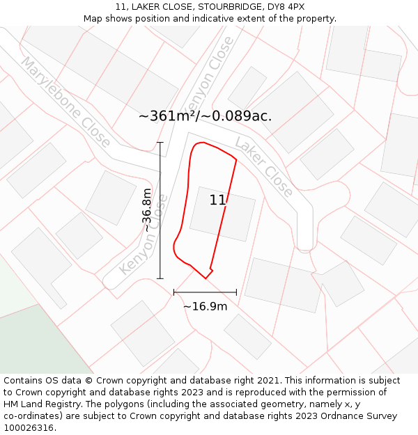 11, LAKER CLOSE, STOURBRIDGE, DY8 4PX: Plot and title map