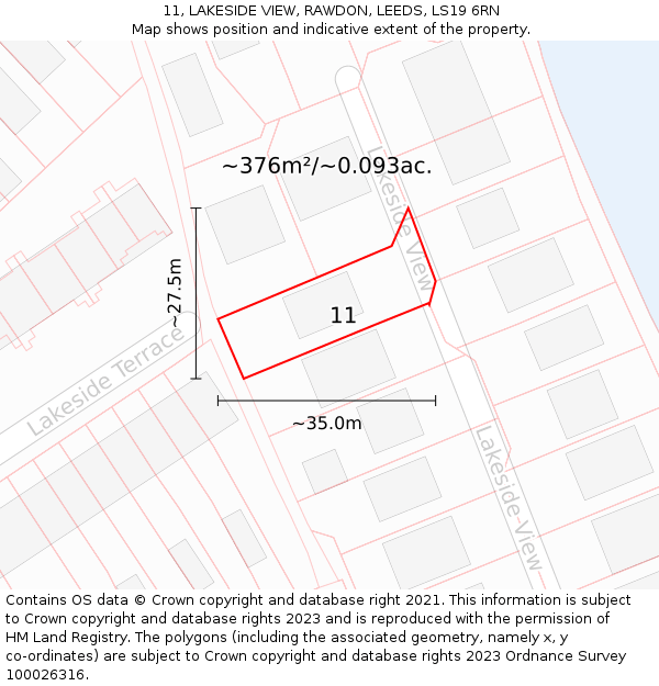 11, LAKESIDE VIEW, RAWDON, LEEDS, LS19 6RN: Plot and title map