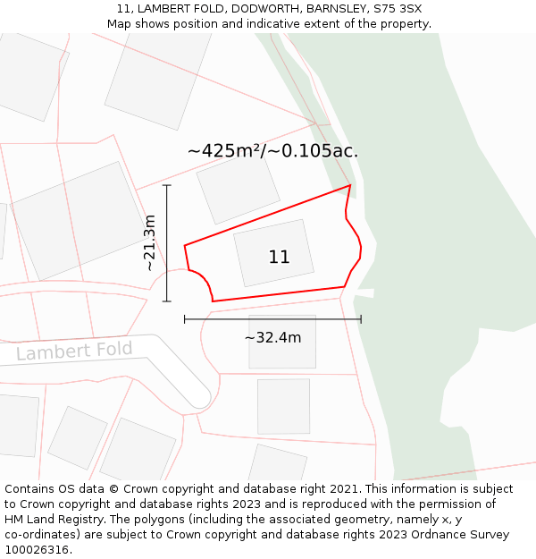 11, LAMBERT FOLD, DODWORTH, BARNSLEY, S75 3SX: Plot and title map