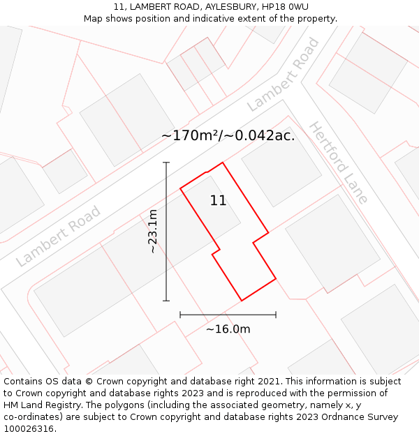 11, LAMBERT ROAD, AYLESBURY, HP18 0WU: Plot and title map