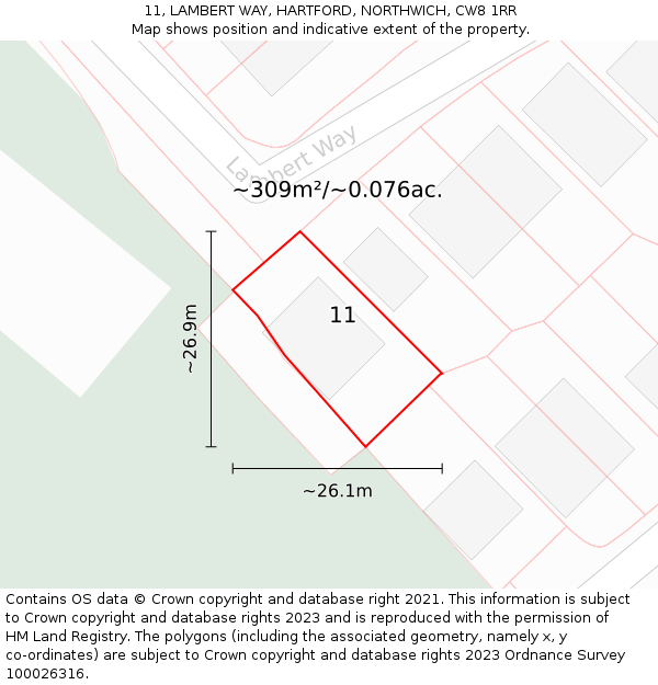 11, LAMBERT WAY, HARTFORD, NORTHWICH, CW8 1RR: Plot and title map