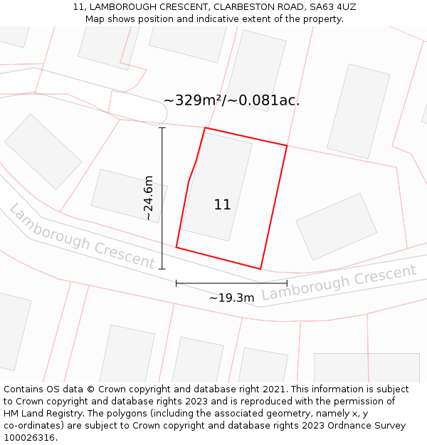 11, LAMBOROUGH CRESCENT, CLARBESTON ROAD, SA63 4UZ: Plot and title map