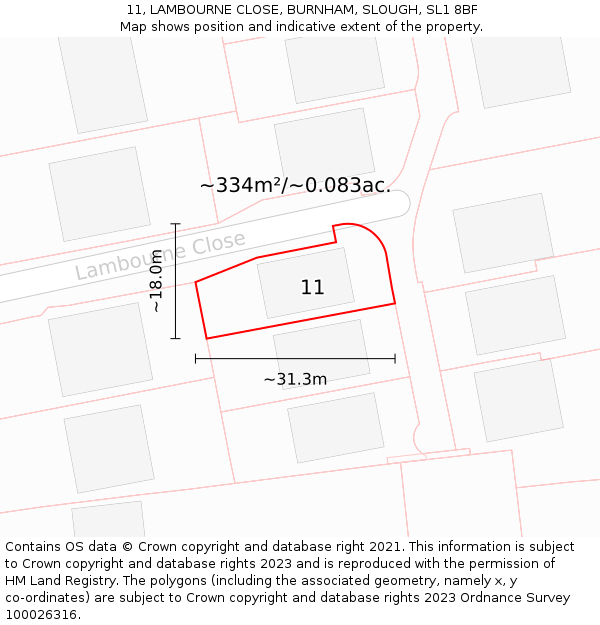 11, LAMBOURNE CLOSE, BURNHAM, SLOUGH, SL1 8BF: Plot and title map