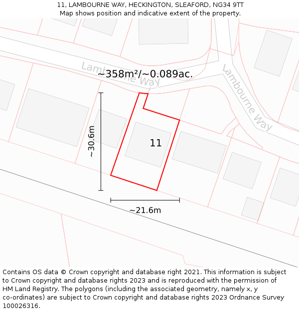 11, LAMBOURNE WAY, HECKINGTON, SLEAFORD, NG34 9TT: Plot and title map