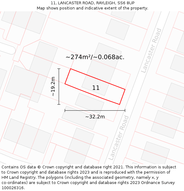 11, LANCASTER ROAD, RAYLEIGH, SS6 8UP: Plot and title map