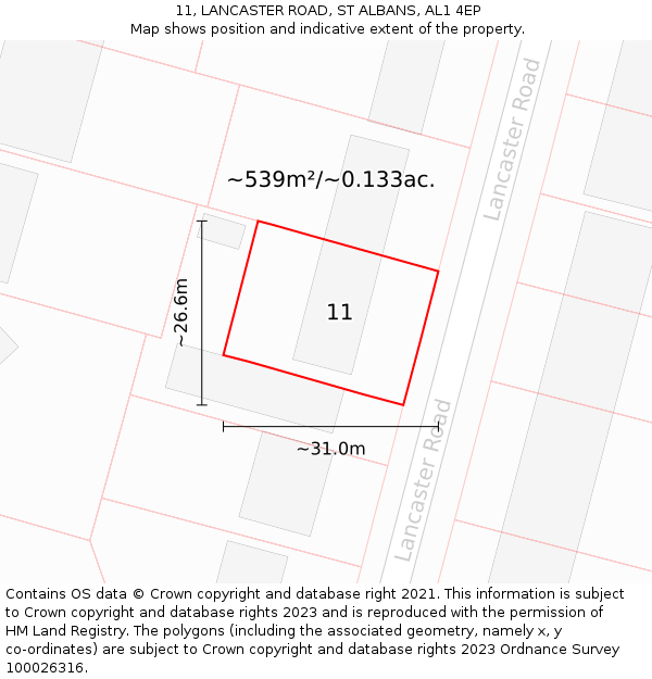 11, LANCASTER ROAD, ST ALBANS, AL1 4EP: Plot and title map