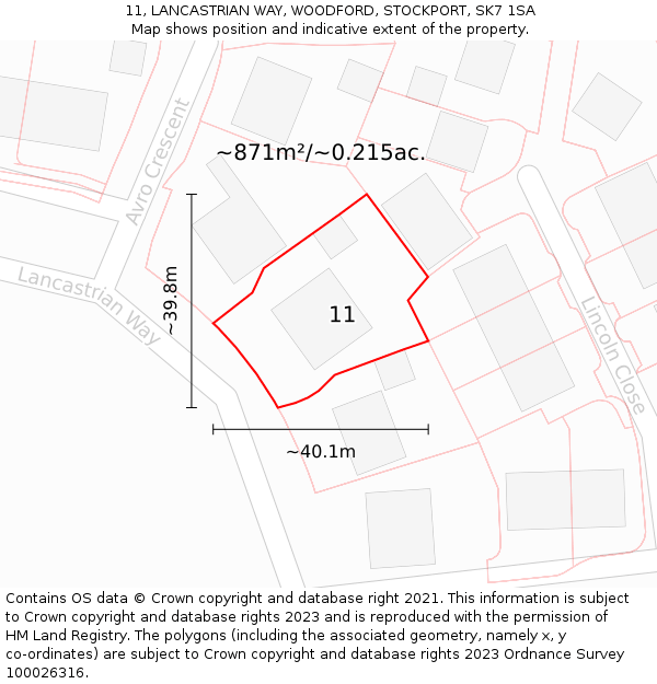 11, LANCASTRIAN WAY, WOODFORD, STOCKPORT, SK7 1SA: Plot and title map