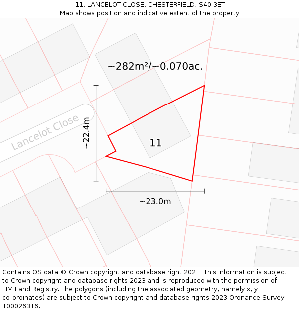 11, LANCELOT CLOSE, CHESTERFIELD, S40 3ET: Plot and title map