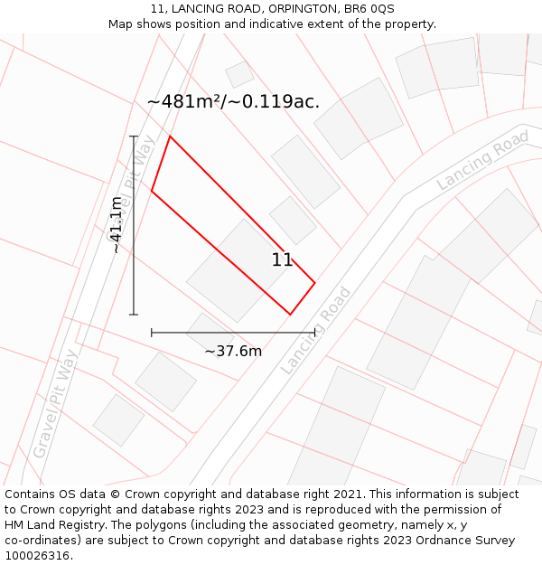 11, LANCING ROAD, ORPINGTON, BR6 0QS: Plot and title map