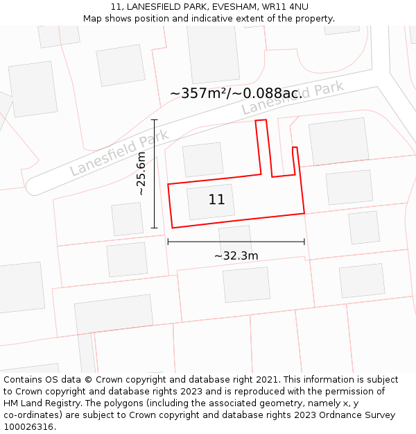 11, LANESFIELD PARK, EVESHAM, WR11 4NU: Plot and title map