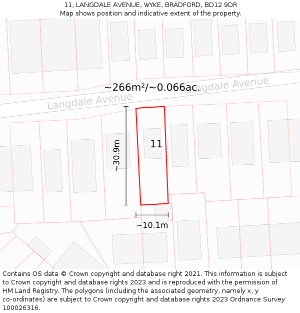 11, LANGDALE AVENUE, WYKE, BRADFORD, BD12 9DR: Plot and title map