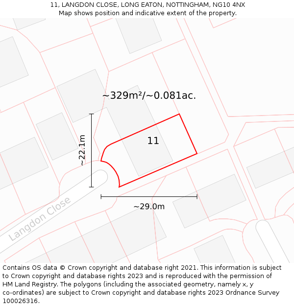 11, LANGDON CLOSE, LONG EATON, NOTTINGHAM, NG10 4NX: Plot and title map