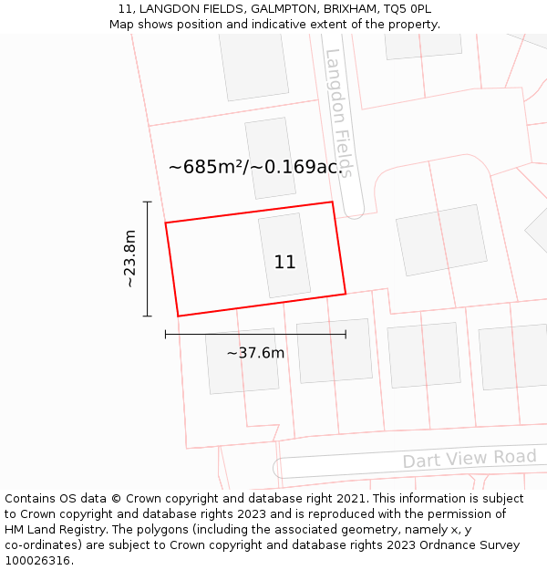 11, LANGDON FIELDS, GALMPTON, BRIXHAM, TQ5 0PL: Plot and title map