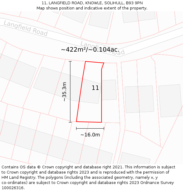 11, LANGFIELD ROAD, KNOWLE, SOLIHULL, B93 9PN: Plot and title map