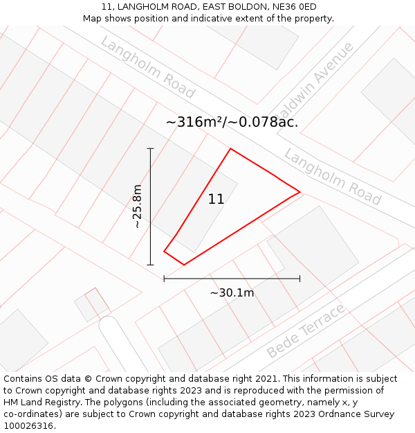 11, LANGHOLM ROAD, EAST BOLDON, NE36 0ED: Plot and title map