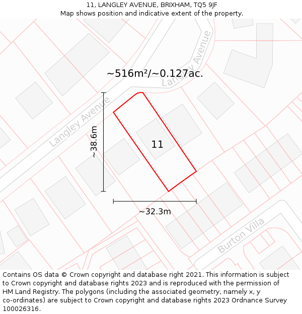 11, LANGLEY AVENUE, BRIXHAM, TQ5 9JF: Plot and title map