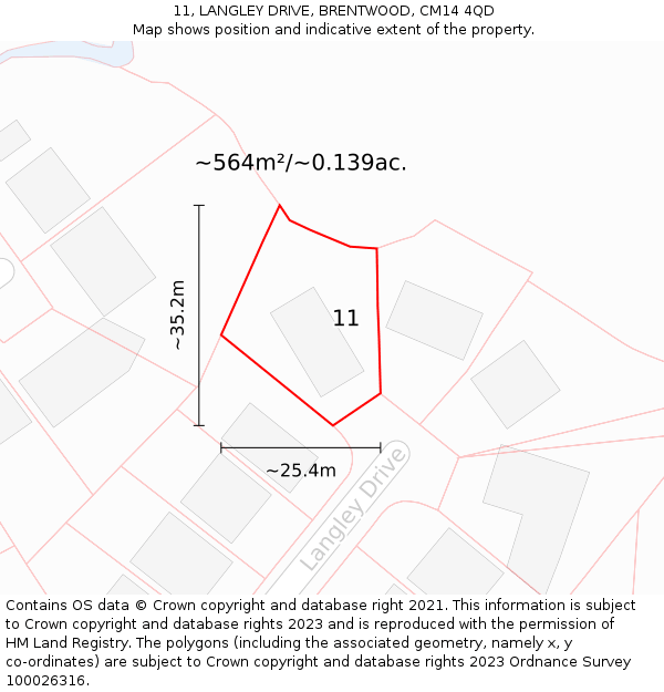 11, LANGLEY DRIVE, BRENTWOOD, CM14 4QD: Plot and title map
