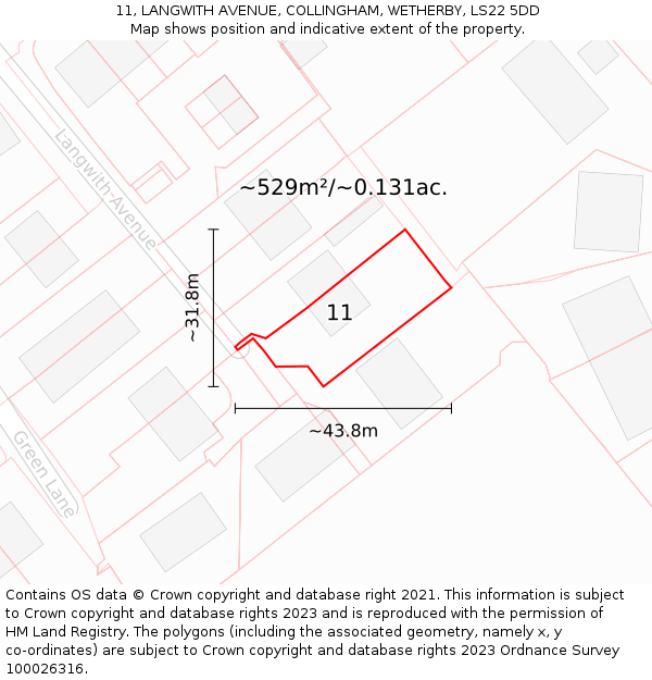 11, LANGWITH AVENUE, COLLINGHAM, WETHERBY, LS22 5DD: Plot and title map