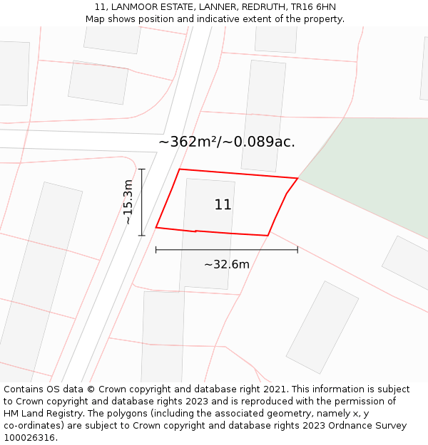 11, LANMOOR ESTATE, LANNER, REDRUTH, TR16 6HN: Plot and title map