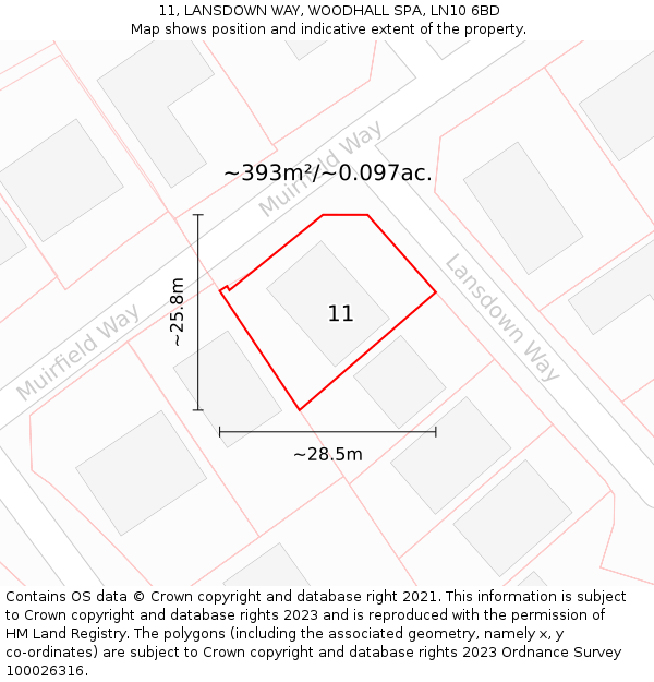 11, LANSDOWN WAY, WOODHALL SPA, LN10 6BD: Plot and title map