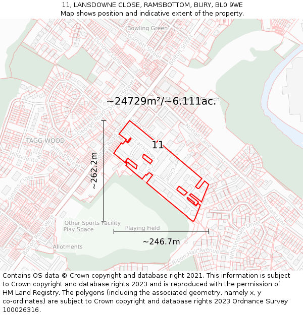 11, LANSDOWNE CLOSE, RAMSBOTTOM, BURY, BL0 9WE: Plot and title map