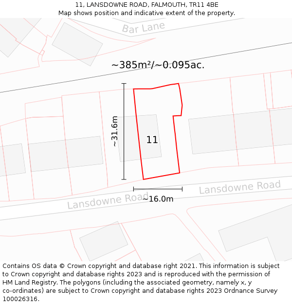 11, LANSDOWNE ROAD, FALMOUTH, TR11 4BE: Plot and title map