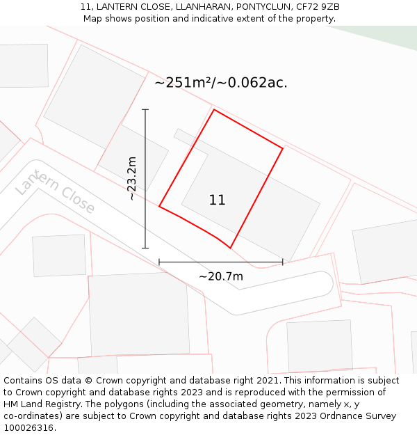 11, LANTERN CLOSE, LLANHARAN, PONTYCLUN, CF72 9ZB: Plot and title map