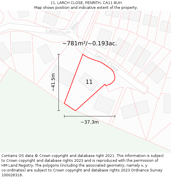 11, LARCH CLOSE, PENRITH, CA11 8UH: Plot and title map