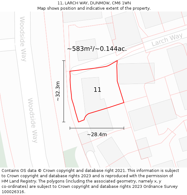 11, LARCH WAY, DUNMOW, CM6 1WN: Plot and title map