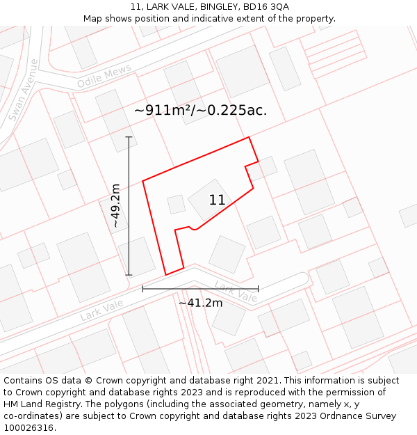 11, LARK VALE, BINGLEY, BD16 3QA: Plot and title map