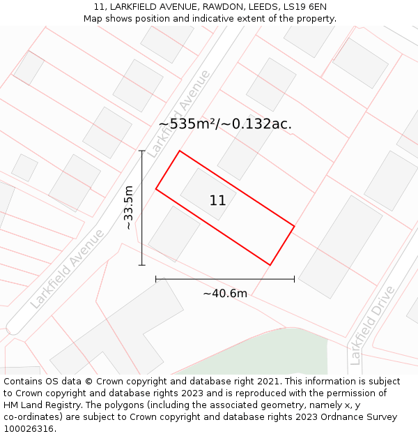11, LARKFIELD AVENUE, RAWDON, LEEDS, LS19 6EN: Plot and title map