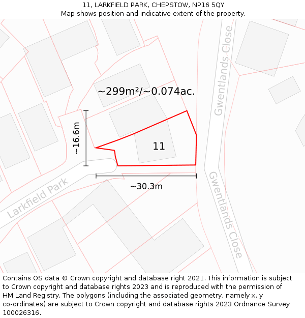 11, LARKFIELD PARK, CHEPSTOW, NP16 5QY: Plot and title map