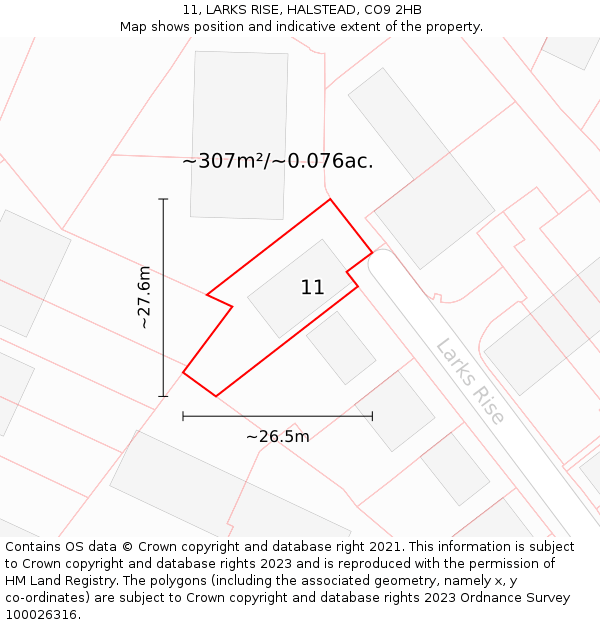 11, LARKS RISE, HALSTEAD, CO9 2HB: Plot and title map