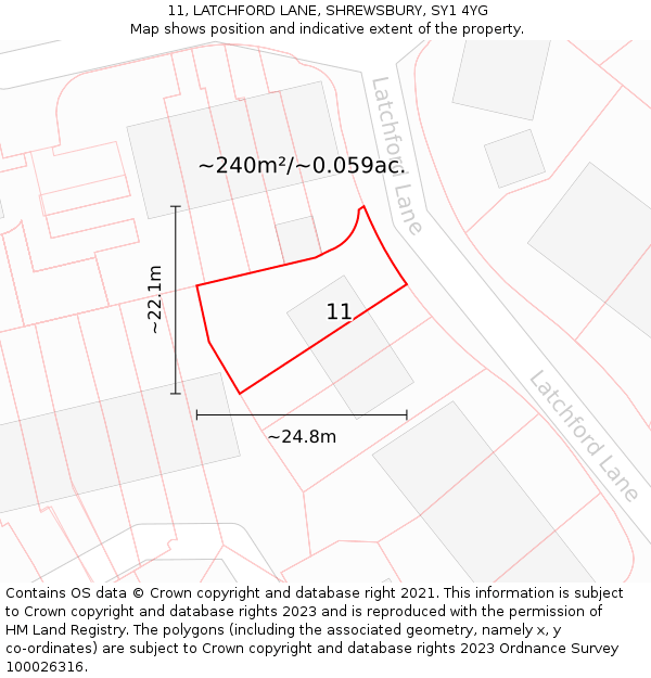 11, LATCHFORD LANE, SHREWSBURY, SY1 4YG: Plot and title map