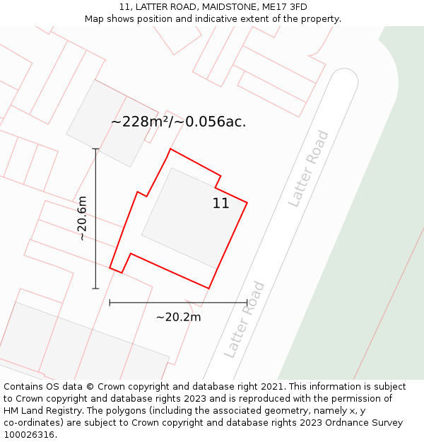 11, LATTER ROAD, MAIDSTONE, ME17 3FD: Plot and title map