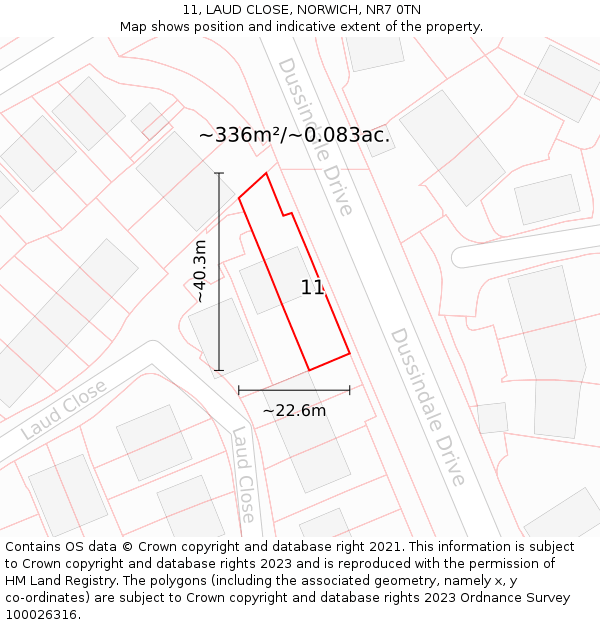 11, LAUD CLOSE, NORWICH, NR7 0TN: Plot and title map